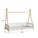 Κρεβάτι Montessori Munk: Λευκό ξύλινο παιδικό κρεβάτι με φυσικό σκελετό.