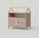 Παιδική συρταριέρα House Luletto με 2 συρτάρια, ροζ, σπιτάκι