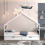 Παιδικό κρεβάτι Montessori HOUSER White από μασίφ ξύλο.