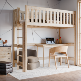 Υπερυψωμένο κρεβάτι Leon από μασίφ ξύλο, φυσικό, 90x200cm