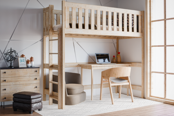 Υπερυψωμένο κρεβάτι Leon από μασίφ ξύλο, φυσικό, 90x200cm