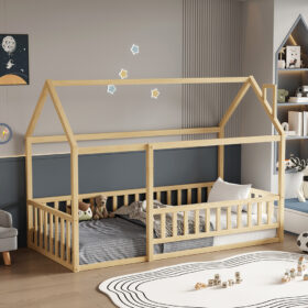 Κρεβάτι Montessori παιδικό 90x190 με κάγκελα Houser από ξύλο.