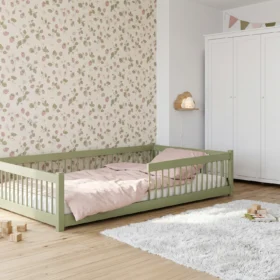 Πράσινο κρεβάτι Junior Montessori με κάθετα κάγκελα, 120x200cm