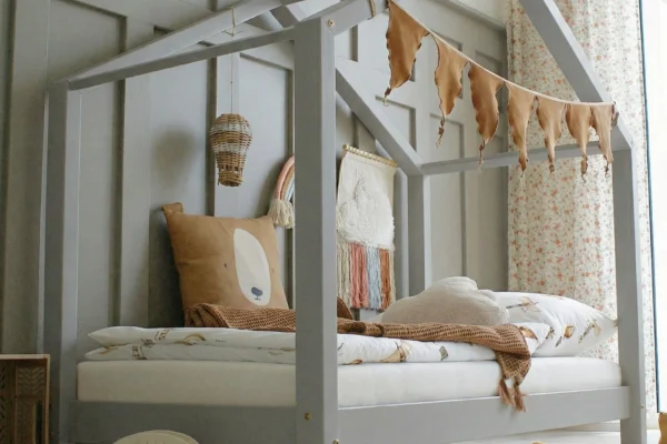 Luletto: Παιδικό κρεβάτι Montessori House Bed γκρι, 100x200 εκ.