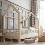 Παιδικό κρεβάτι Montessori Piola Duo σπιτάκι, φυσικό ξύλο Luletto.