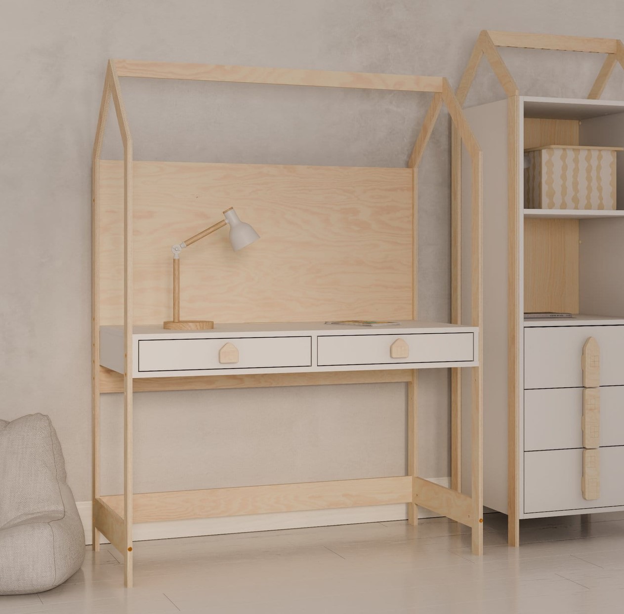90 3 Παιδικό γραφείο House Desk Natural & White Luletto