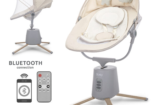 Ηλεκτρική κούνια Storky, μπεζ, με Bluetooth και τηλεχειριστήριο
