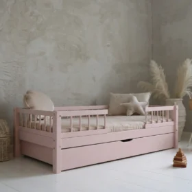 Ροζ παιδικό κρεβάτι καναπές Montessori Basic Bello Plus 100x200cm